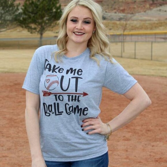 Take Me Out to the Ball Game Grey Gray Tee Shirt - Picture 1 of 4